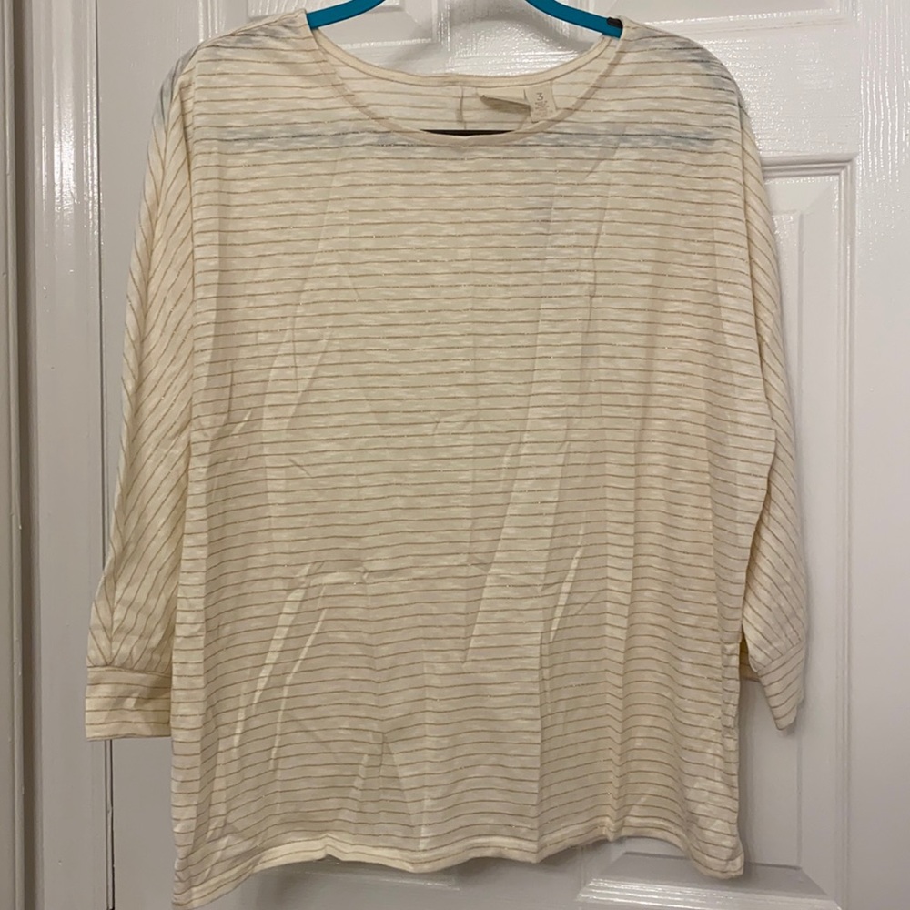 NWT Chico’s Size 3 Metallic Stripe 3/4 Sleeve Tee
